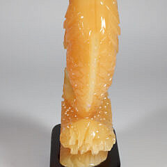 Chinese Carved Yellow Onyx or Jade Gold Fish on Stand