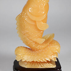 Chinese Carved Yellow Onyx or Jade Gold Fish on Stand