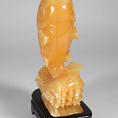 Chinese Carved Yellow Onyx or Jade Gold Fish on Stand