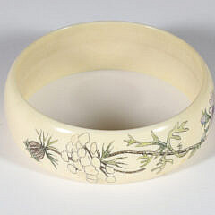 Vintage Polychrome Floral Engraved Bangle Bracelet