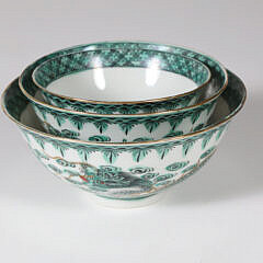 Three Vintage Asian Porcelain Foo Dragon Decorated Nesting Finger Bowls