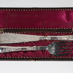 English Silver Plated Fish Serving Knife and Fork in Fitting Box, 19th Century