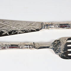 English Silver Plated Fish Serving Knife and Fork in Fitted Box, 19th Century
