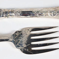 English Silver Plated Fish Serving Knife and Fork in Fitted Box, 19th Century