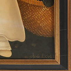 Steve L. Cull Folk Art Oil on Linen “Portrait of a Girl and Her Cat”