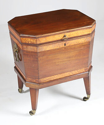 English Mahogany Cellarette with Tiger Maple Band Inlay, 19th Century
