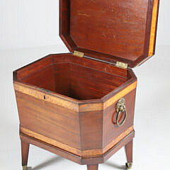 George III Mahogany and Tiger Maple Banded Cellarette, early 19th Century