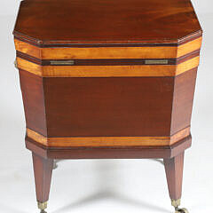 George III Mahogany and Tiger Maple Banded Cellarette, early 19th Century