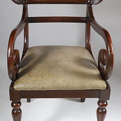 American Empire Mahogany Leather Seat Open Armchair, 19th Century