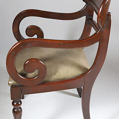 American Empire Mahogany Leather Seat Open Armchair, 19th Century