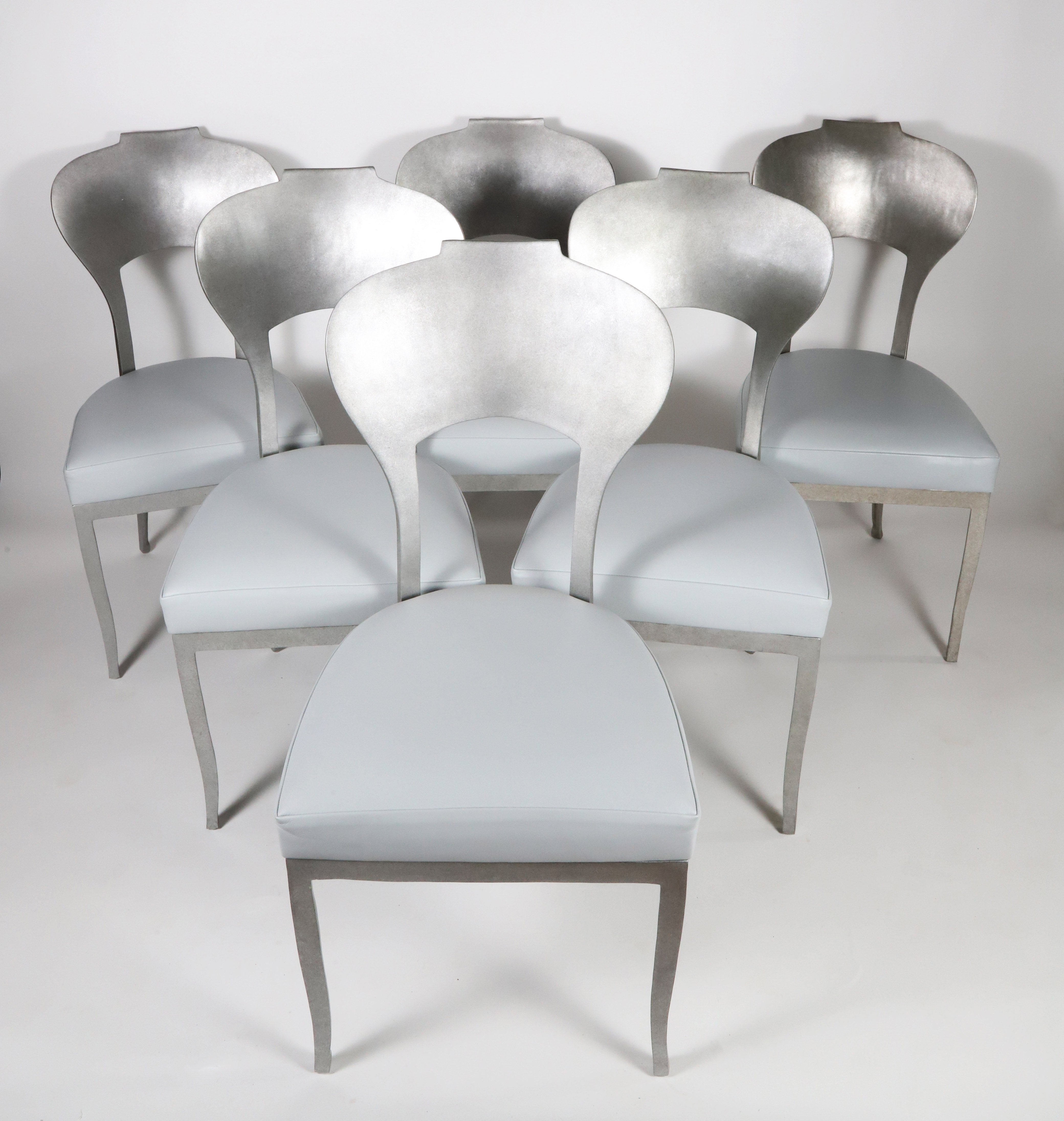 Set of Six "Oly" Brushed Metal Dining Chairs with Upholstered Seats ...