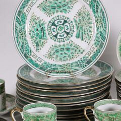 Japanese Green Fitzhugh Style Dinner Service for Twelve