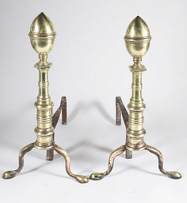 Pair of Lemon Top Brass Andirons, 19th Century