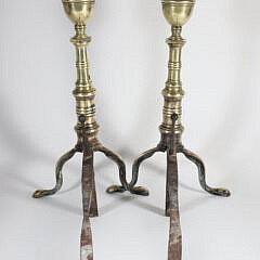 Pair of Lemon Top Brass Andirons, 19th Century