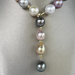 Baroque South Sea Multi-color and Pink Fresh Water Pearl Lariat Necklace