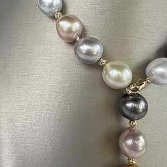 Baroque South Sea Multi-color and Pink Fresh Water Pearl Lariat Necklace