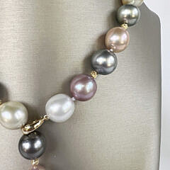 Baroque South Sea Multi-color and Pink Fresh Water Pearl Lariat Necklace