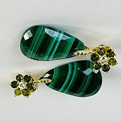 Pair of Malachite, Green Topaz and Diamond Pendant Earrings