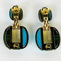 Pair of Malachite and Howlite Pendant Earrings Set in Sterling Silver Vermeil