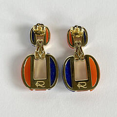 Pair of Red Onyx and Lapis Lazuli Earrings