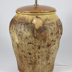 Antique Earthenware Double Loop Handle Crock Mounted as a Lamp