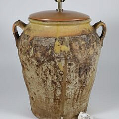 Antique Earthenware Double Loop Handle Crock Mounted as a Lamp