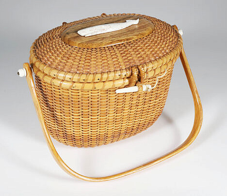 Bill and Judy Sayle Friendship Basket with Carved Bone Sperm Whale