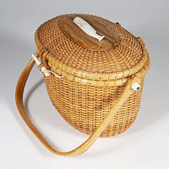 Bill and Judy Sayle Nantucket Friendship Basket with Carved Bone Sperm Whale
