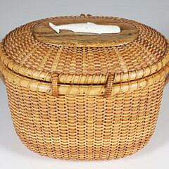 Bill and Judy Sayle Nantucket Friendship Basket with Carved Bone Sperm Whale