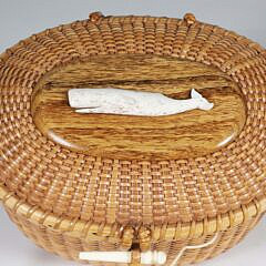 Bill and Judy Sayle Nantucket Friendship Basket with Carved Bone Sperm Whale