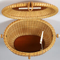 Bill and Judy Sayle Nantucket Friendship Basket with Carved Bone Sperm Whale