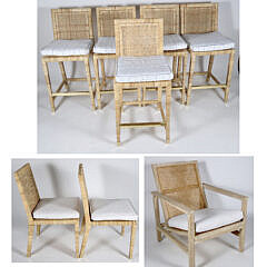 Collection of 8 Serena & Lilly Caned Barstools and Chairs