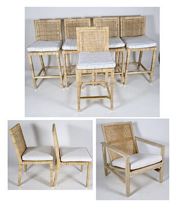 Collection of 8 Serena & Lilly Caned Barstools and Chairs
