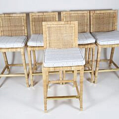 Collection of 5 Serena & Lily Caned Barstools and 3 Chairs