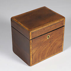Mahogany Line Inlaid Tea Caddy, 19th Century