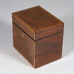 English Mahogany Band Inlaid Single Compartment Tea Caddy, 19th Century