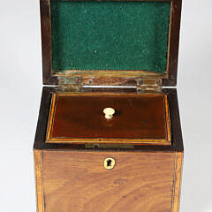 English Mahogany Band Inlaid Single Compartment Tea Caddy, 19th Century