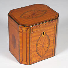 Octagonal Mahogany Multi-Wood Inlaid Tea Caddy