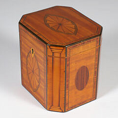 Octagonal Mahogany Multi-Wood Inlaid Tea Caddy