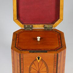 Octagonal Mahogany Multi-Wood Inlaid Tea Caddy