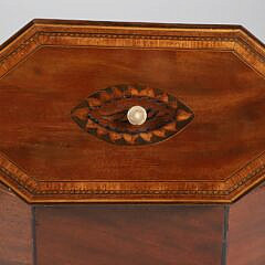 British Regency Octagonal Mahogany Inlaid Double Compartment Tea Caddy, 19th Century