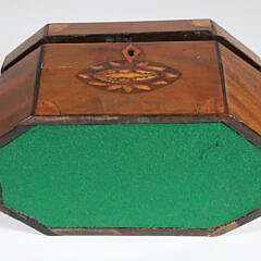British Regency Octagonal Mahogany Inlaid Double Compartment Tea Caddy, 19th Century