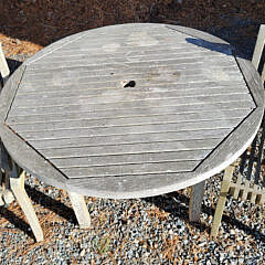 Round Teakwood Breakfast Table and Two Armchairs