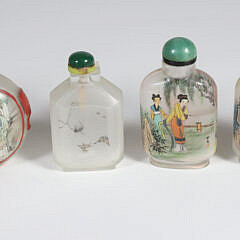 Collection of Seven Vintage Asian Glass and Porcelain Snuff Bottles