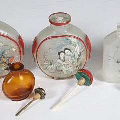 Collection of Seven Vintage Asian Glass and Porcelain Snuff Bottles