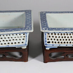 58-5515 Pair Blue + White Bonzai Planters A_IMG_9566