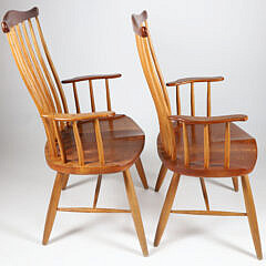 Pair of Signed Stephen Swift Cherrywood and Ash Armchairs, circa 1989