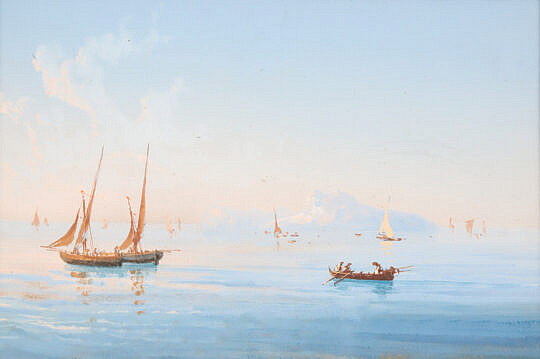 Miniature Italian Gouache "Seascape", 20th Century