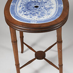 Antique Blue and White Reticulated Porcelain Drip Platter Side Table