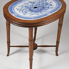 Antique Blue and White Reticulated Porcelain Drip Platter Side Table